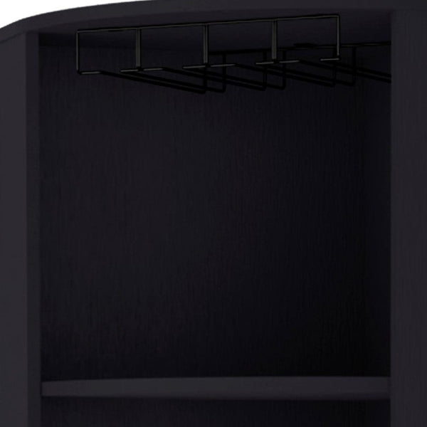 HomeRoots 71" Stylish Black Wood Corner Bar Cabinet - Space-Saving Design for Bottles, Glassware & Accessories 552282