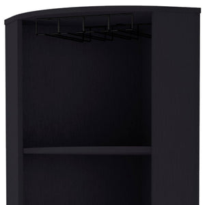 HomeRoots 71" Stylish Black Wood Corner Bar Cabinet - Space-Saving Design for Bottles, Glassware & Accessories 552282