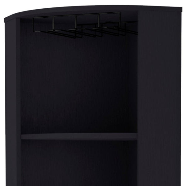 HomeRoots 71" Stylish Black Wood Corner Bar Cabinet - Space-Saving Design for Bottles, Glassware & Accessories 552282