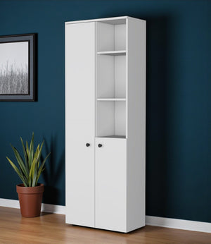 HomeRoots 67" White Modern Storage Cabinet - Space-Saving Pantry Organizer with 8 Shelves for Any Room 552289