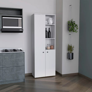 HomeRoots 67" White Modern Storage Cabinet - Space-Saving Pantry Organizer with 8 Shelves for Any Room 552289