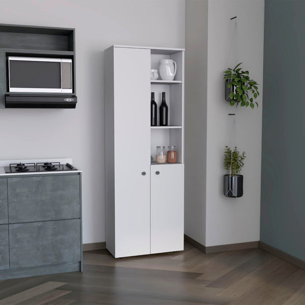 HomeRoots 67" White Modern Storage Cabinet - Space-Saving Pantry Organizer with 8 Shelves for Any Room 552289
