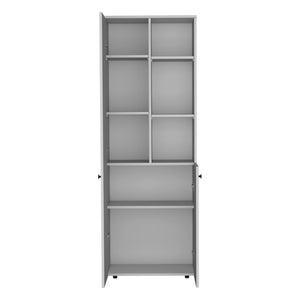 HomeRoots 67" White Modern Storage Cabinet - Space-Saving Pantry Organizer with 8 Shelves for Any Room 552289
