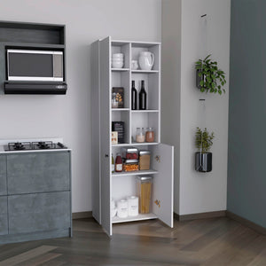 HomeRoots 67" White Modern Storage Cabinet - Space-Saving Pantry Organizer with 8 Shelves for Any Room 552289