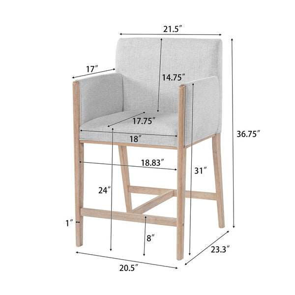 English Elm 24'' Upholstered Counter Stools with Arms Beige Set of 2 for Kitchen Island Natural N780P354193N