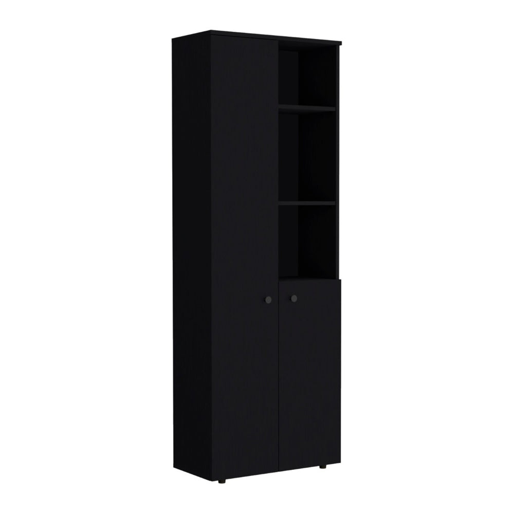 HomeRoots 67" Black Wood Pantry - Stylish Two-Door Storage Closet with 8 Shelves for Organized Living Spaces 552290