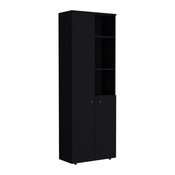 HomeRoots 67" Black Wood Pantry - Stylish Two-Door Storage Closet with 8 Shelves for Organized Living Spaces 552290
