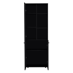 HomeRoots 67" Black Wood Pantry - Stylish Two-Door Storage Closet with 8 Shelves for Organized Living Spaces 552290