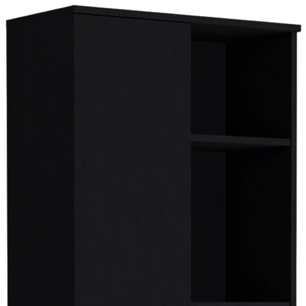 HomeRoots 67" Black Wood Pantry - Stylish Two-Door Storage Closet with 8 Shelves for Organized Living Spaces 552290