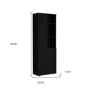 HomeRoots 67" Black Wood Pantry - Stylish Two-Door Storage Closet with 8 Shelves for Organized Living Spaces 552290