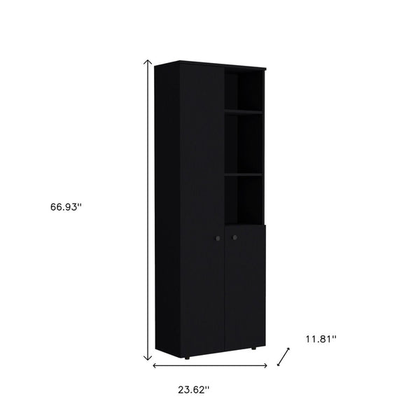 HomeRoots 67" Black Wood Pantry - Stylish Two-Door Storage Closet with 8 Shelves for Organized Living Spaces 552290