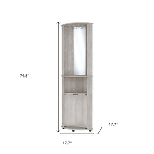 HomeRoots 75" Gray Wood Corner Bar Cabinet - Stylish Space-Saving Storage with Glass Doors for Any Room 552291