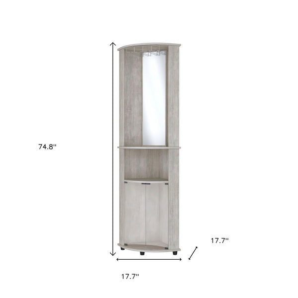 HomeRoots 75" Gray Wood Corner Bar Cabinet - Stylish Space-Saving Storage with Glass Doors for Any Room 552291