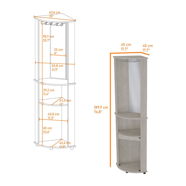 HomeRoots 75" Gray Wood Corner Bar Cabinet - Stylish Space-Saving Storage with Glass Doors for Any Room 552291