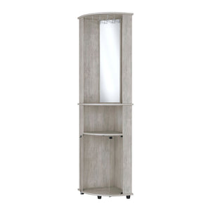 HomeRoots 75" Gray Wood Corner Bar Cabinet - Stylish Space-Saving Storage with Glass Doors for Any Room 552291