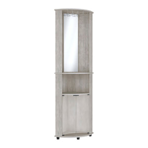 HomeRoots 75" Gray Wood Corner Bar Cabinet - Stylish Space-Saving Storage with Glass Doors for Any Room 552291