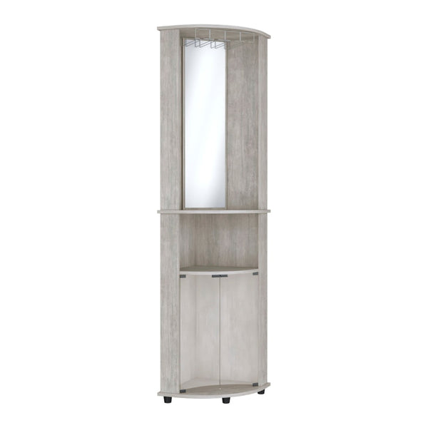 HomeRoots 75" Gray Wood Corner Bar Cabinet - Stylish Space-Saving Storage with Glass Doors for Any Room 552291