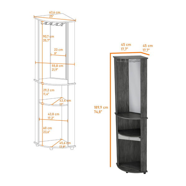 HomeRoots 75" Gray Wood Corner Bar Cabinet - Stylish Storage Solution with Two Doors for Modern Spaces 552292
