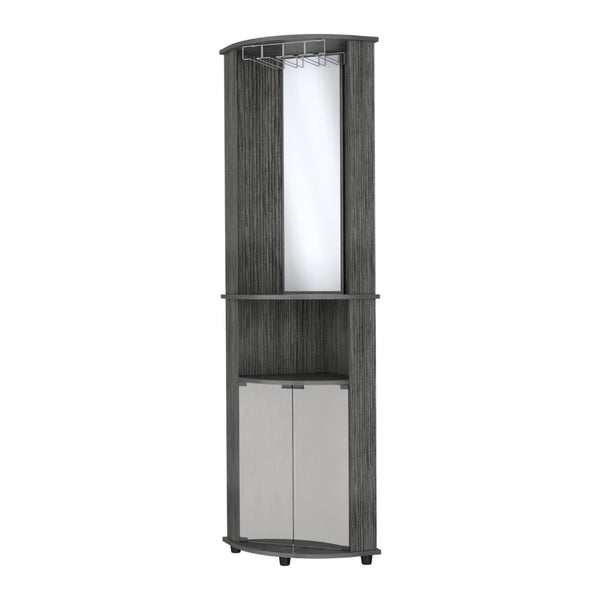 HomeRoots 75" Gray Wood Corner Bar Cabinet - Stylish Storage Solution with Two Doors for Modern Spaces 552292