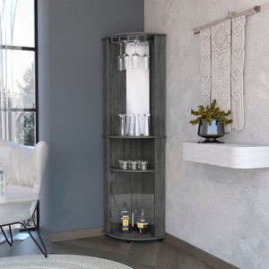HomeRoots 75" Gray Wood Corner Bar Cabinet - Stylish Storage Solution with Two Doors for Modern Spaces 552292