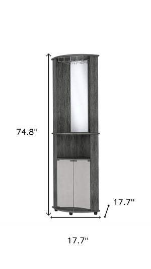 HomeRoots 75" Gray Wood Corner Bar Cabinet - Stylish Storage Solution with Two Doors for Modern Spaces 552292
