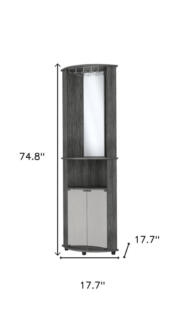HomeRoots 75" Gray Wood Corner Bar Cabinet - Stylish Storage Solution with Two Doors for Modern Spaces 552292