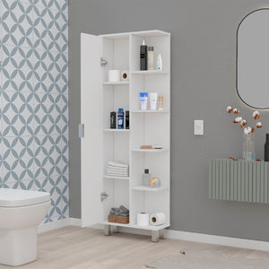 HomeRoots 63" Modern White Wood Pantry Storage Closet with 9 Shelves - Ideal for Compact Spaces & Style 552294