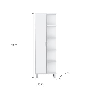 HomeRoots 63" Modern White Wood Pantry Storage Closet with 9 Shelves - Ideal for Compact Spaces & Style 552294