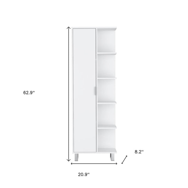 HomeRoots 63" Modern White Wood Pantry Storage Closet with 9 Shelves - Ideal for Compact Spaces & Style 552294