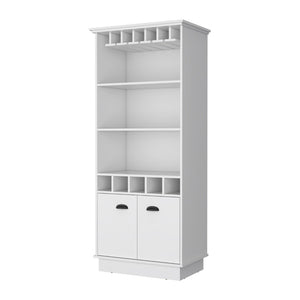 HomeRoots 29" White Wood Bar Cabinet - Modern Two-Door Design, Elegant Storage for Drinks & Glassware Essentials 552295