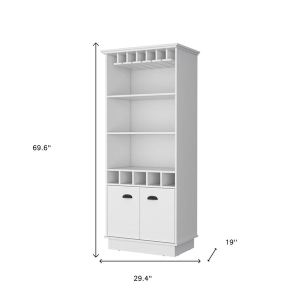 HomeRoots 29" White Wood Bar Cabinet - Modern Two-Door Design, Elegant Storage for Drinks & Glassware Essentials 552295