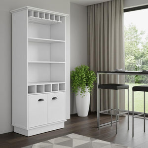 HomeRoots 29" White Wood Bar Cabinet - Modern Two-Door Design, Elegant Storage for Drinks & Glassware Essentials 552295