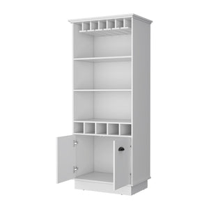 HomeRoots 29" White Wood Bar Cabinet - Modern Two-Door Design, Elegant Storage for Drinks & Glassware Essentials 552295