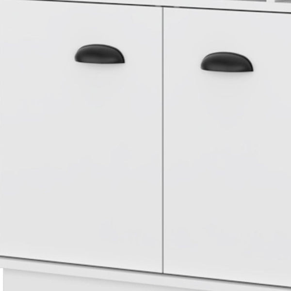 HomeRoots 29" White Wood Bar Cabinet - Modern Two-Door Design, Elegant Storage for Drinks & Glassware Essentials 552295