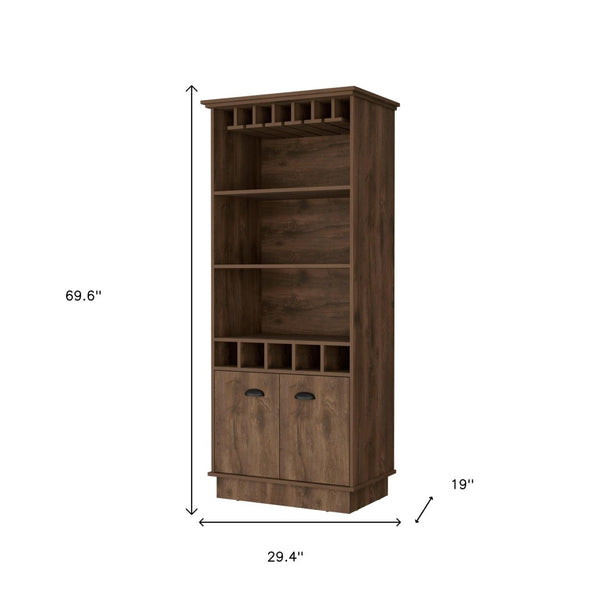 HomeRoots 29" Brown Wood Bar Cabinet - Stylish Two-Door Storage for Wine & Glasses, Perfect for Any Space! 552296