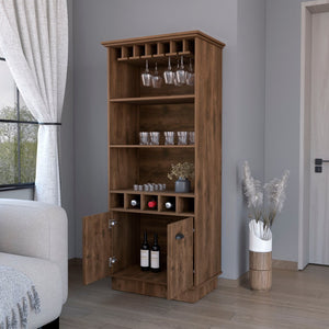 HomeRoots 29" Brown Wood Bar Cabinet - Stylish Two-Door Storage for Wine & Glasses, Perfect for Any Space! 552296
