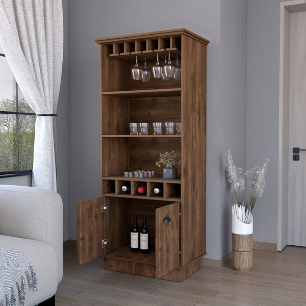 HomeRoots 29" Brown Wood Bar Cabinet - Stylish Two-Door Storage for Wine & Glasses, Perfect for Any Space! 552296