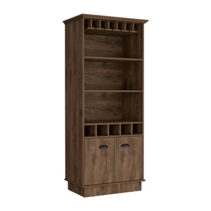 HomeRoots 29" Brown Wood Bar Cabinet - Stylish Two-Door Storage for Wine & Glasses, Perfect for Any Space! 552296