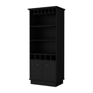 HomeRoots 70" Modern Black Wood Bar Cabinet with Stylish Storage for Wine, Spirits, and Accessories Display 552297