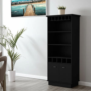 Homeroots 70" Black Wood Bar Cabinet - Modern Storage Solution For Wine, Stylish Design, Fits Anywhere!   552297