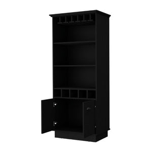 Homeroots 70" Black Wood Bar Cabinet - Modern Storage Solution For Wine, Stylish Design, Fits Anywhere!   552297