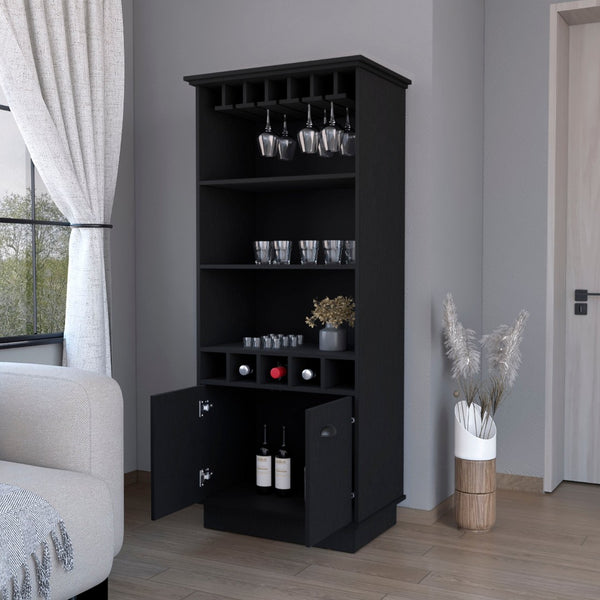 Homeroots 70" Black Wood Bar Cabinet - Modern Storage Solution For Wine, Stylish Design, Fits Anywhere!   552297