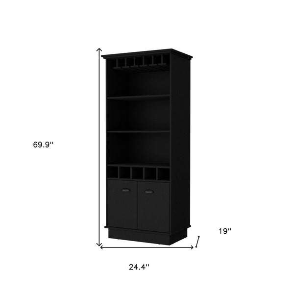 Homeroots 70" Black Wood Bar Cabinet - Modern Storage Solution For Wine, Stylish Design, Fits Anywhere!   552297