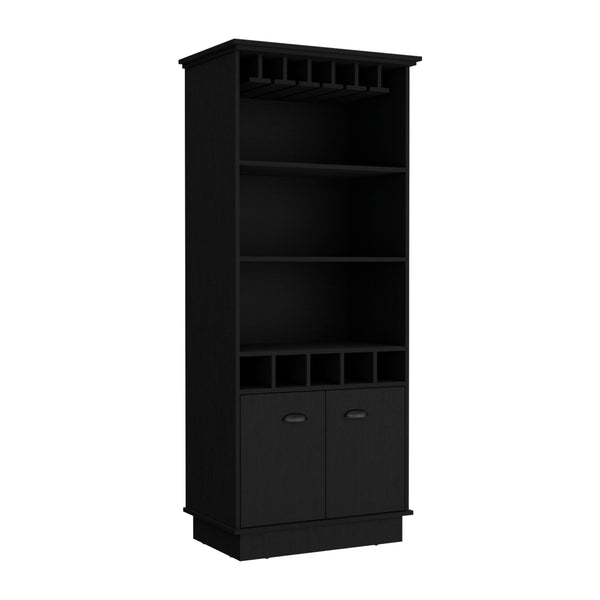 Homeroots 70" Black Wood Bar Cabinet - Modern Storage Solution For Wine, Stylish Design, Fits Anywhere!   552297