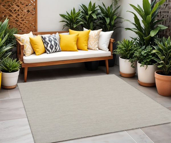 HomeRoots 10' Ivory and Silver Geometric Indoor Outdoor Area Rug - Modern, Durable, Easy to Clean, Versatile Decor 552299
