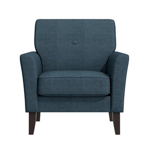 English Elm Dorset Barrel Accent Chair Velour Upholstery Solid Legs Compact Living Room Seating Blue B127P495069