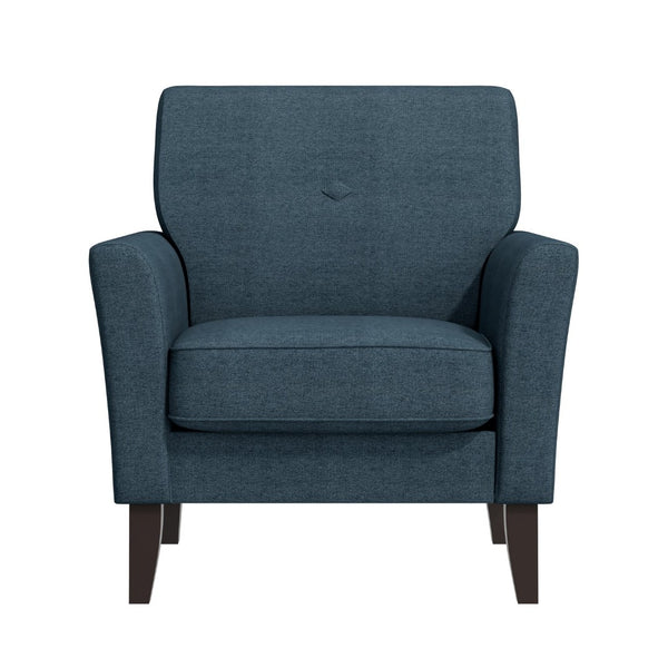 English Elm Dorset Barrel Accent Chair Velour Upholstery Solid Legs Compact Living Room Seating Blue B127P495069