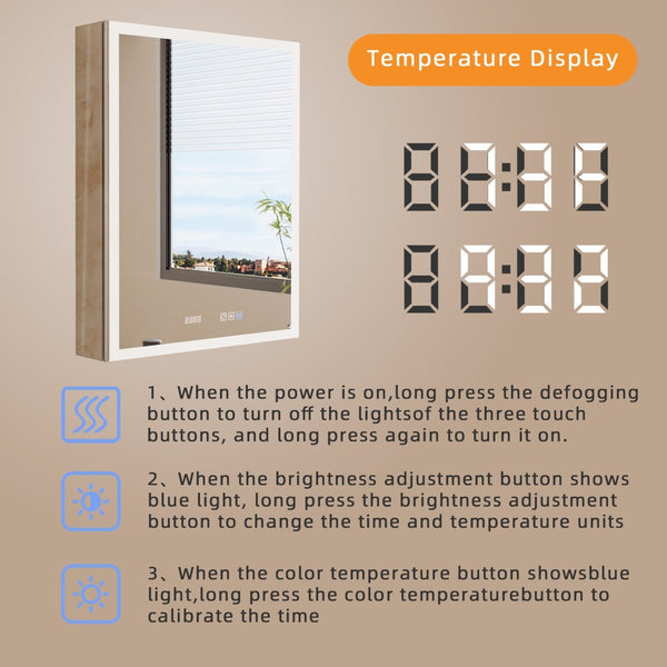 English Elm Wall Mounted Aluminum Medicine Cabinet with Led Lighting Anti-fog Mirror and Shelves W5609P461386