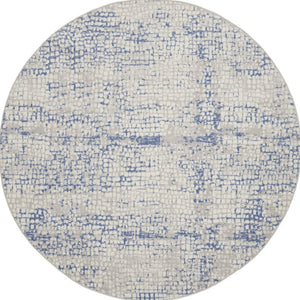 Homeroots 8' Ivory Blue And Gray Abstract Round Rug - Durable, Stain Resistant, Modern Design For Any Space  Polyester 552300