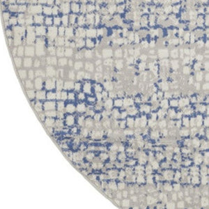 HomeRoots 8' Abstract Geometric Pattern Rug in Ivory, Blue, and Gray - Durable, Stain-Resistant for Modern Spaces 8' Round 552300
